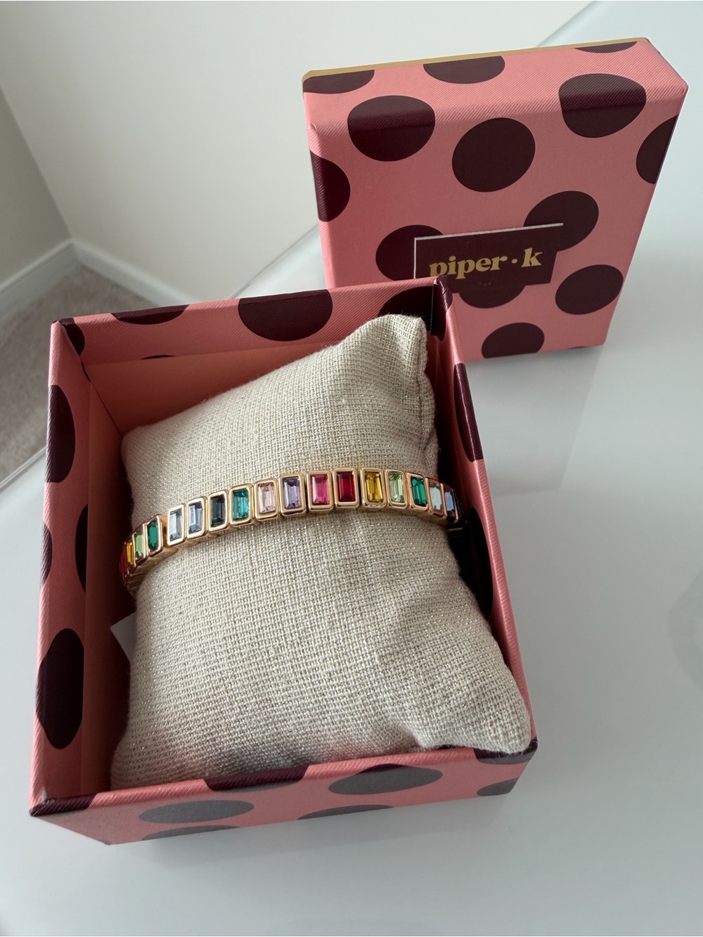 piper k Gold colorful baguette glass stone stretch Bracelet